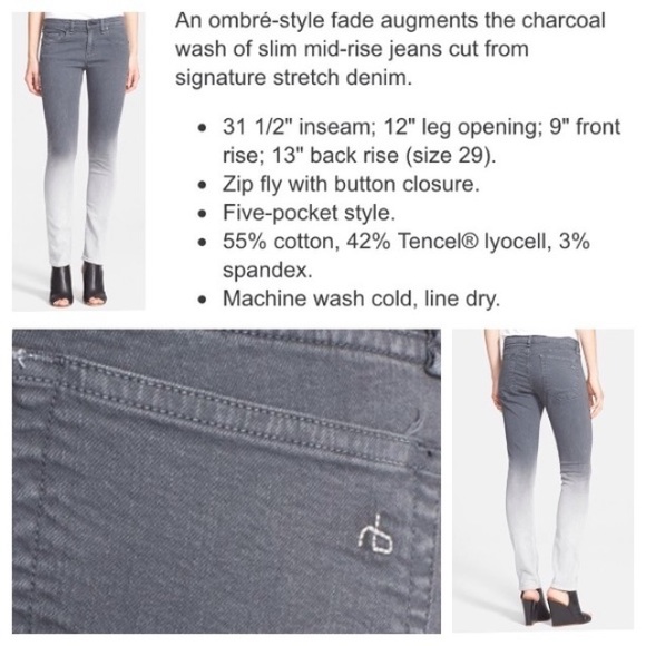 NEW! rag & bone ‘Dre’ mid-rise charcoal ombré skinny jeans (26) - Picture 3 of 9